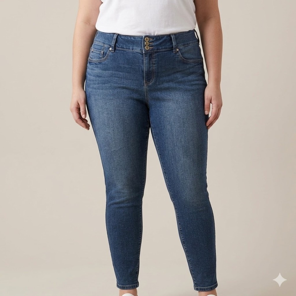 Torrid Women Plus 20T‎ Super Stretch Tall Jeggings Multi Button Blue Denim EUC